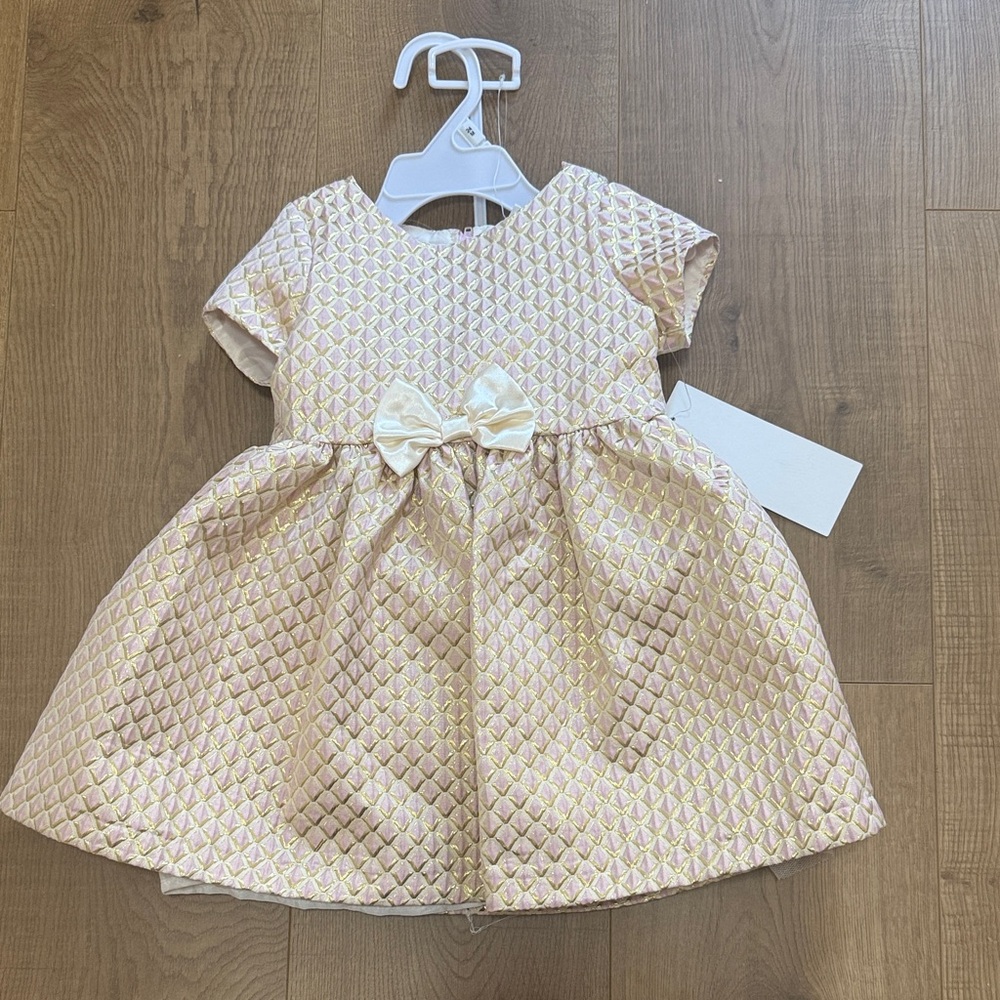 Elegant Cream, Gold and Pink Diamond Dress toddler girl 24M 2T